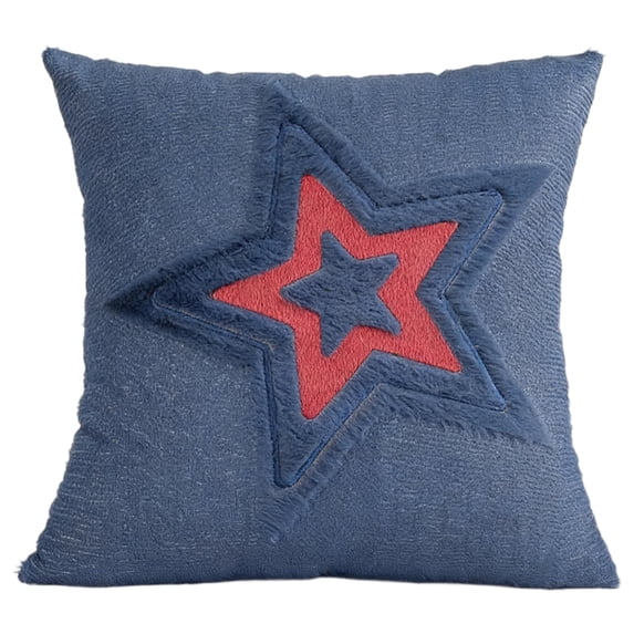 Decorr Independence Day Pillow Covers, 18×18" Red / Blue Pillowcase with Star Pattern, Decorative Cushion Covers for 4th of July, Sofa & Bedroom (4 Styles Available, No Pillow Inserts)