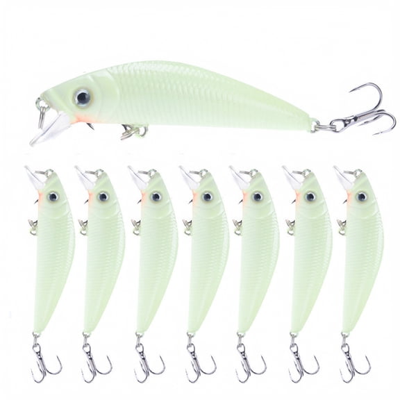 Aximioll Luminous Fishing Lures, 2.76in Sinking GlowintheDark Hard Bait, Night Fishing Minnow Lure with Treble Hooks, 1PC for Freshwater Bass Trout Pike, Premium Fishing Gear