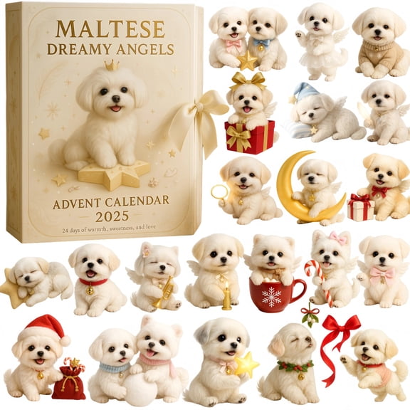 Decorr Maltese Dog Advent Calendar 2026, 24Pcs 2D Acrylic Puppy Ornament Blind Box, Cute Maltese Dreamy Angel Christmas Tree Hanging Charms, Xmas Countdown Decor Gifts For Kids Dog Lovers