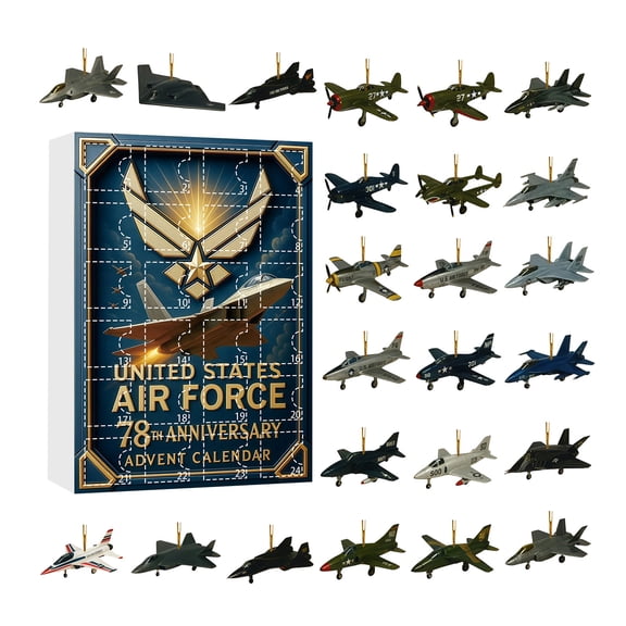 Decorr Military Fighter Jet Advent Calendar, 24Pcs Vintage Aircraft 2D Acrylic Ornament Blind Box, Air Force Plane Xmas Tree Hanging Charms, Christmas Gifts for Aviation Military Enthusiasts Boys