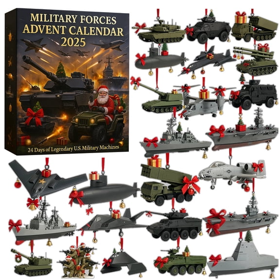 Decorr Military forces Advent Calendar 2026, 24 Days of Legendary US Military Machines 2D Ornaments, Military forces Countdown Calendar for Christmas, Surprise Box Gifts for Adult Mens