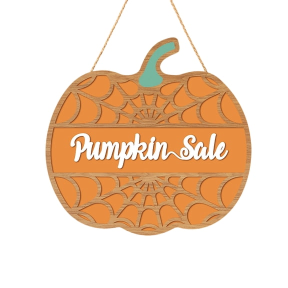 Decorr Pumpkin Cutout Fall Door Sign, 11" Spider Web Hollow Wooden Fall Door Decor, Pumpkin Sale Rustic Hanging Plaque for Front Porch Farmhouse Halloween Decorations
