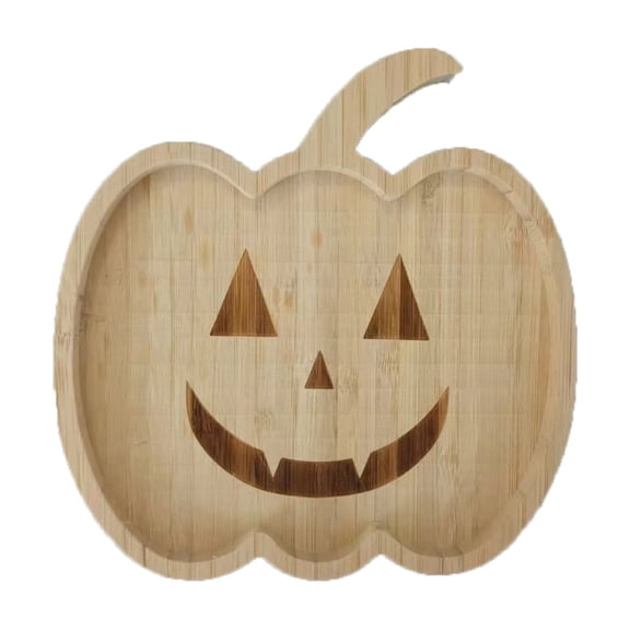 Decorr Pumpkin Shape Bamboo Serving Trays Wooden Pumpkin Platters Thanksgiving Wood Cheese Charcuterie Boards Wood Candy Dish Plates for Halloween Fall Autumn Party Supplies, 8x7.8"
