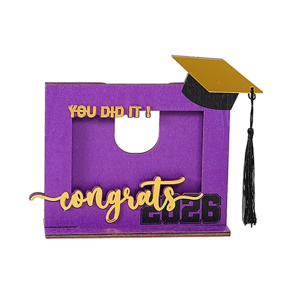 Decorr Purple 2026 Graduation Picture Frame, 6×8" 3D Congrats Grad Wood Table Centerpiece with Grad Cap, Personalized Grad Gift for Class of 2026 & Grad Party Decorations