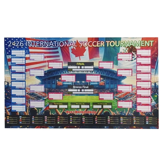 Decorr Red 2026 International Soccer Tournament Schedule Poster, Pre-Punched Holes with Hanging Rope, World Cup Bracket Wall Chart for Fans & Bar Decor,S (39×24")