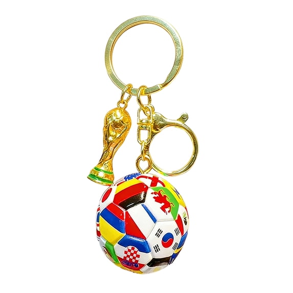 Decorr Soccer Ball Keychain, 1.4" National Flag Pattern Soccer Pendant with Trophy Charm, Mini Soccer Keyring for Backpacks, Bags & Gifts (5 Styles Available)
