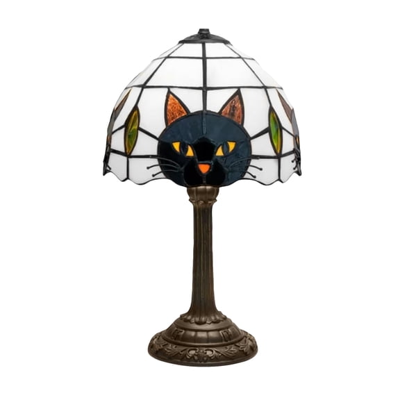 Decorr Tiffany Style Cat Lamp, 15.8" Black Cat Table Lamp, Resin Base Night Light for Bedroom, Living Room, Halloween, Cat Lovers Decor