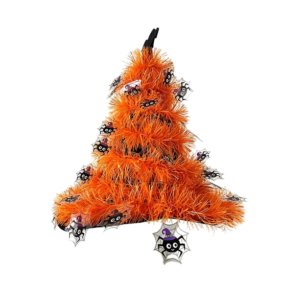 Decorr Tinsel Halloween Wizard Witch Hat, 15x12 Inch Halloween Party Costume Hat for Adult Family Gathering, Orange Tinsel Cone Hat Halloween Cosplay Photo Booth Table Decor Gift