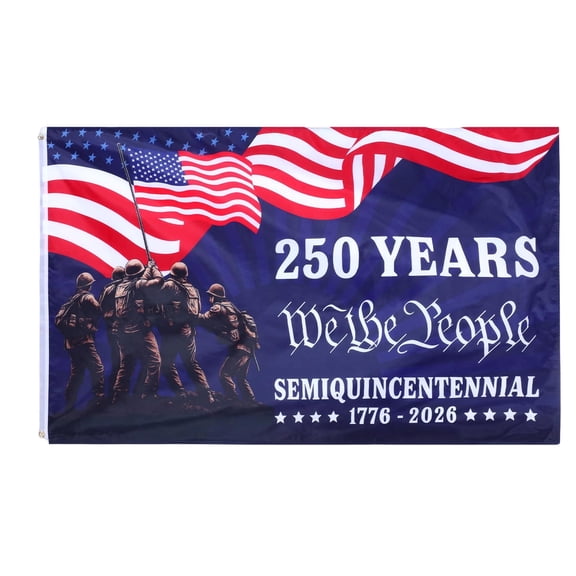 Decorr USA 250 Years We The People Flag, Semiquincentennial Banner with Soldier & Flag Graphic, Outdoor Patriotic Banner,Great for Porches, Yards, Parades, and Historical Events, 59×35"