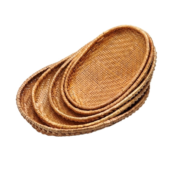 Decorr Wicker Baskets Set, 5PCS Oval Bamboo Serving Trays, Handwoven Woven Storage Baskets, Nesting Decorative Platters for Bread, Snacks, Jewelry & Home Organization