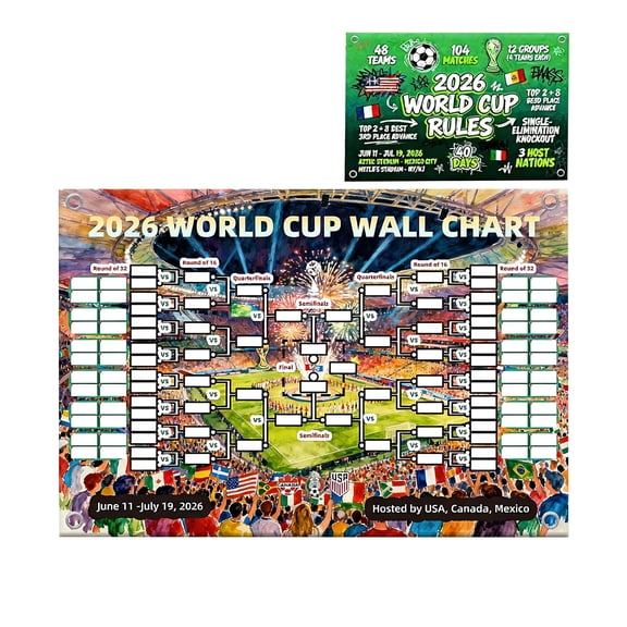 Decorr World Soccer Schedule Poster, 35×24" Sports Event Schedule Poster Tournament Bracket Wall Chart with Grommets, Reusable Schedule Tracker for Watch Parties, Man Cave & Fan Decor