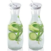 Decorrack 2 Large Water Carafes with Flip Top Lid, 50 oz Each, BPA Free Plastic Lemonade Pitcher, Clear