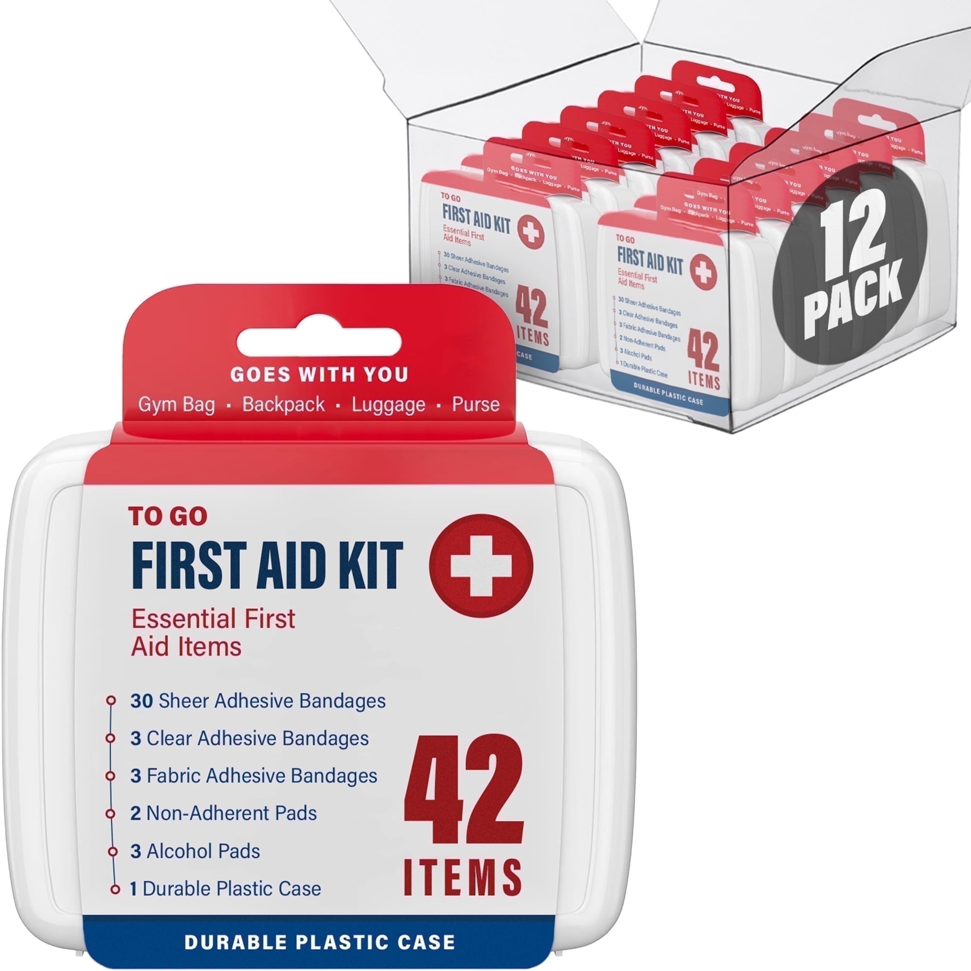 DecorRack Bulk First Aid Kit 500 Piece, 12 Portable 42-Item Boxes for Home, Car, Travel, Office, Outdoor (500 Pcs, 12 Pack)