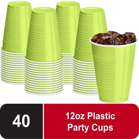 DecorRack 40 Count Lime Green Disposable Plastic Cups, 12 fl oz Party Drinking Cups, Recyclable & Durable, Lime Green (Pack of 40)