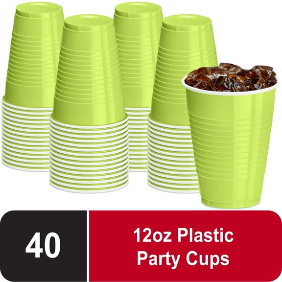 Decorrack Reusable Disposable Plastic Cups, 12 oz, Green, 40 Count
