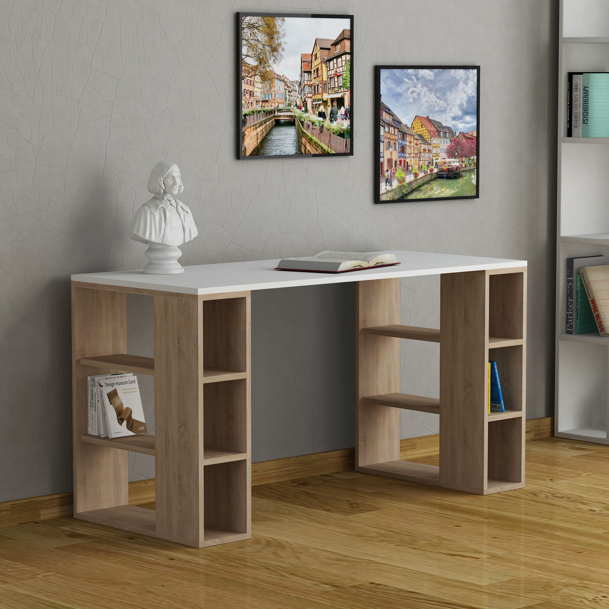 Decortie-Colmar -White, Oak-Study Desk - Walmart.com