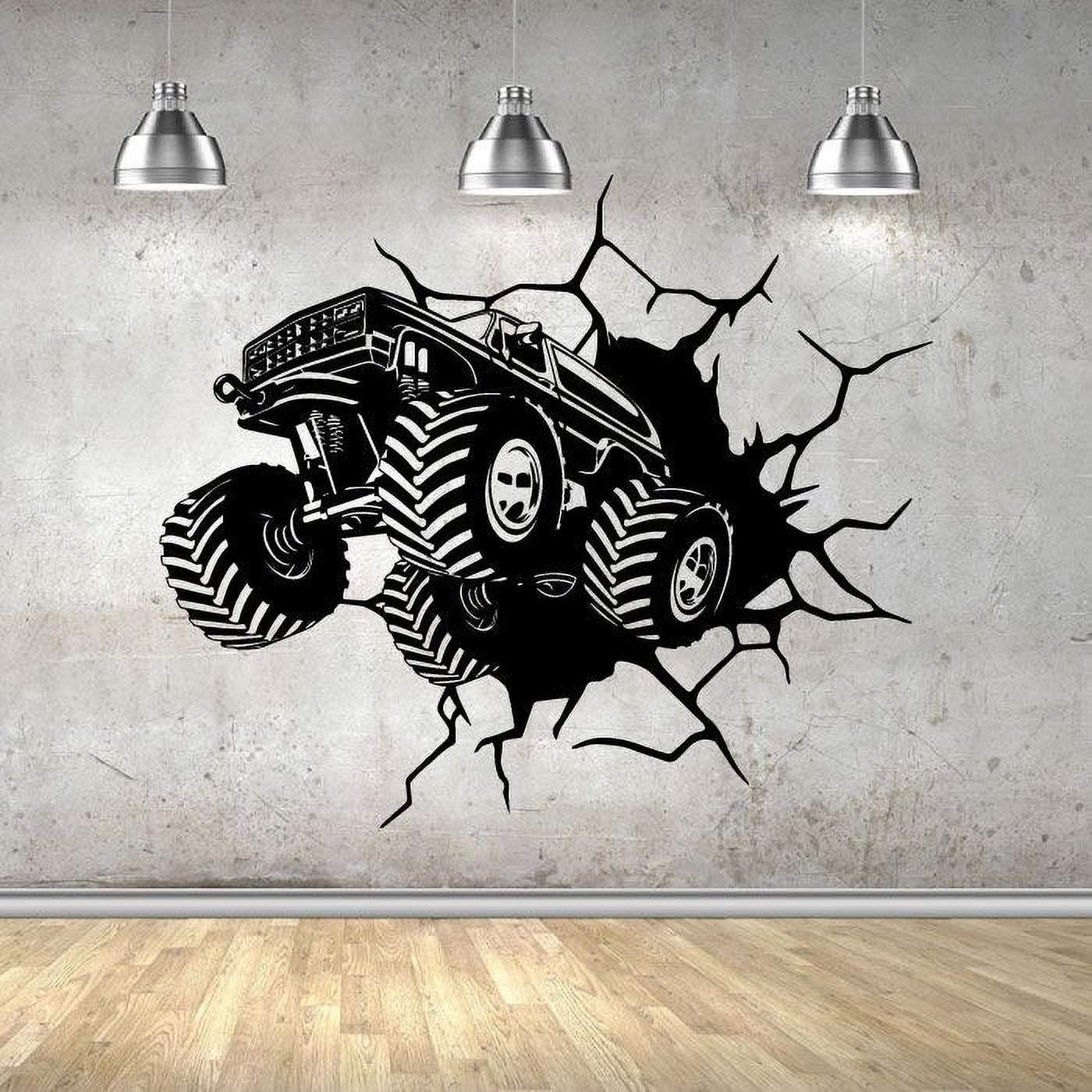 DecorwithUs Monster Truck Wall Crash Wall Decals