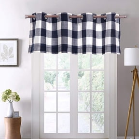 Decotex 1 Piece Plaid Courtyard Buffalo Checkered Grommet Top Window Curtain Valance (1 Valance 53" X 18", Navy Blue/Beige)