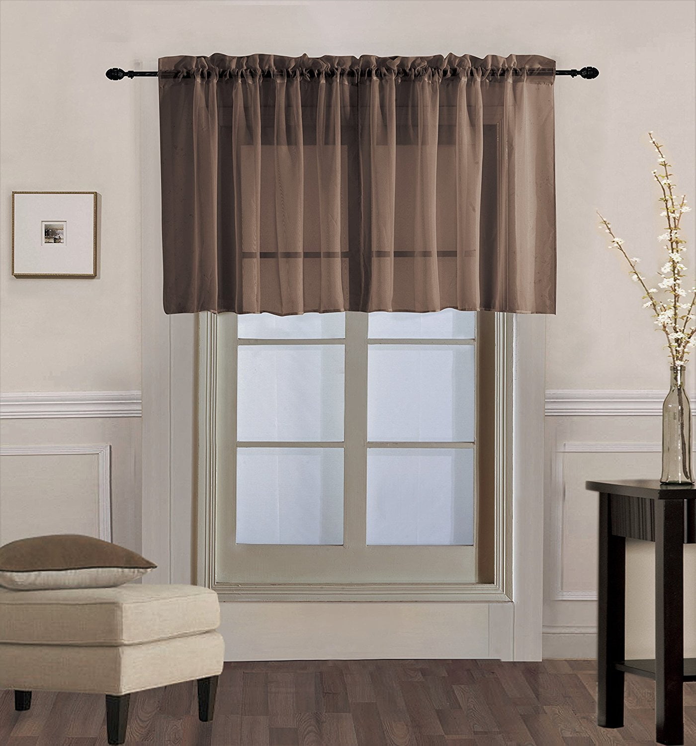 Decotex Sheer Voile Kitchen Rod Pocket Curtains, 55” x 18”