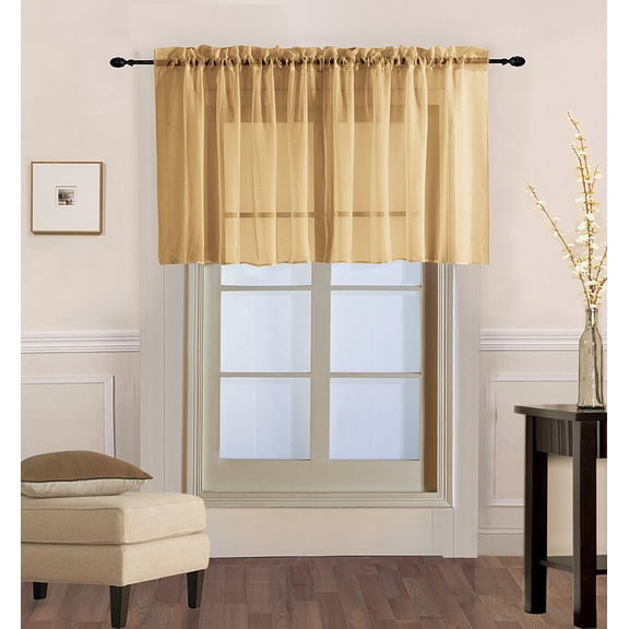 Decotex Sheer Voile Gold Window Treatment Curtains, 55” x 18”