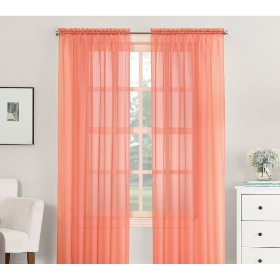 Decotex Sheer Voile Salmon Rod Pocket Valance Curtains, 55” x 18”