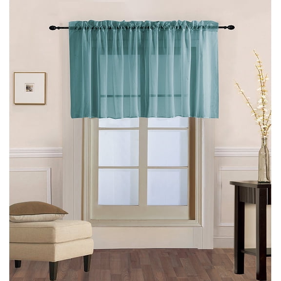 Decotex 1 Piece Sheer Voile Rod Pocket Multi Use Straight Window Curtain Valance Topper (55" X 18", Slate Blue)