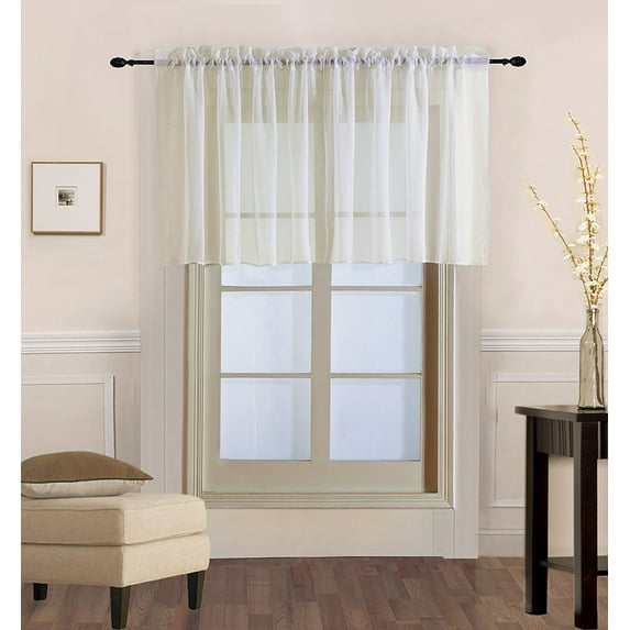 Decotex 1 Piece Sheer Voile Rod Pocket Multi Use Straight Window Curtain Valance Topper (55" X 36", Beige)