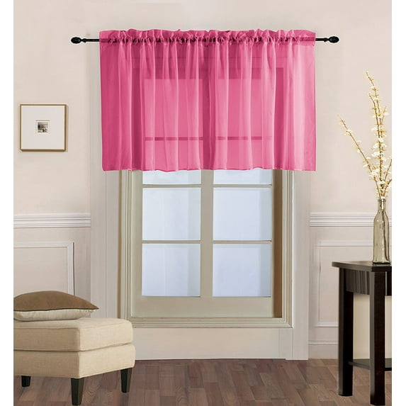Decotex 1 Piece Sheer Voile Rod Pocket Multi Use Straight Window Curtain Valance Topper (55" X 45", Hot Pink)