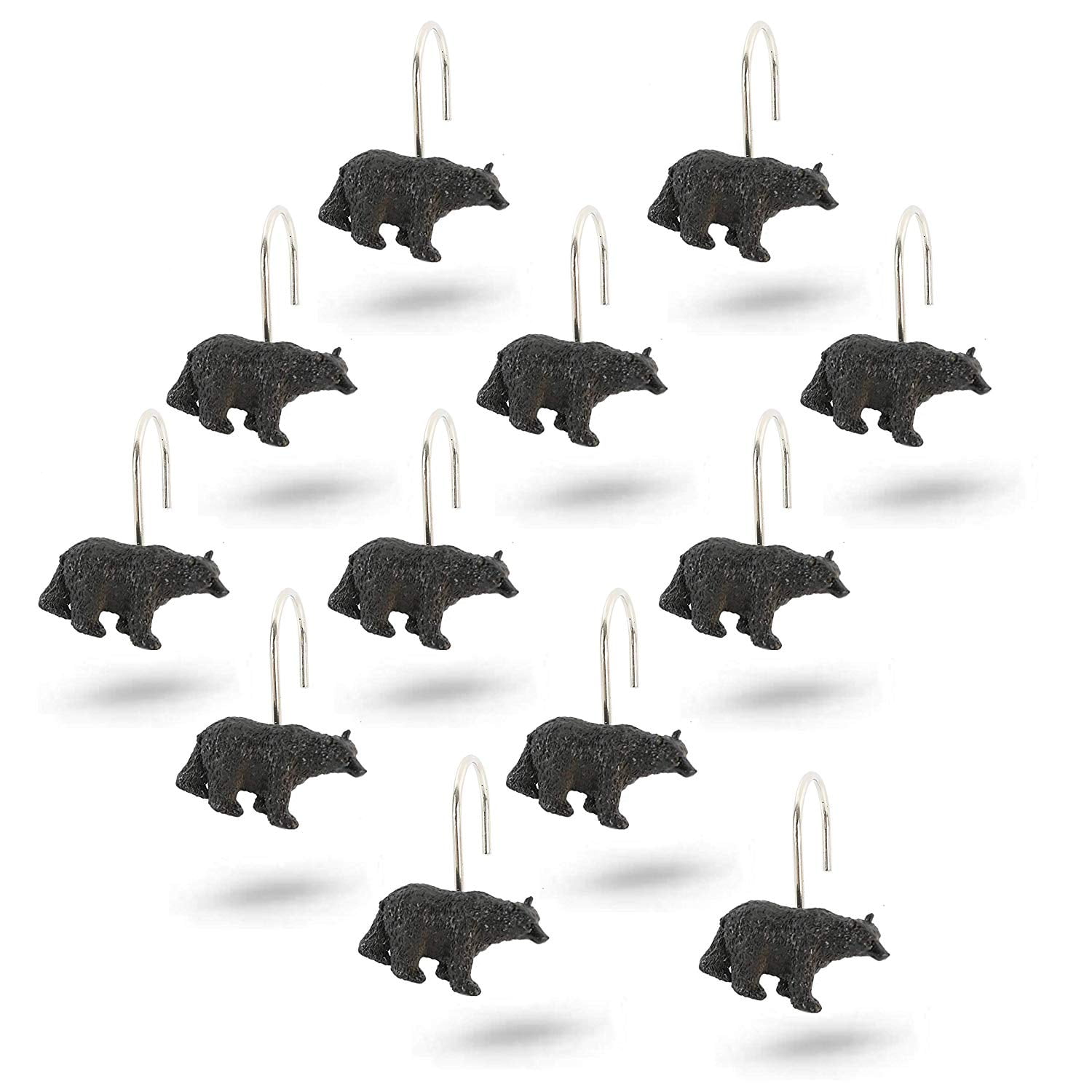 Decotex 12 Piece Set of Decorative Shower Curtain Hooks (Black Bear