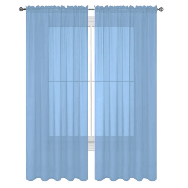 Decotex 2 Piece Elegant Solid Sheer Window Curtain Panels Treatment Drapes (55" X 120", Light Blue)