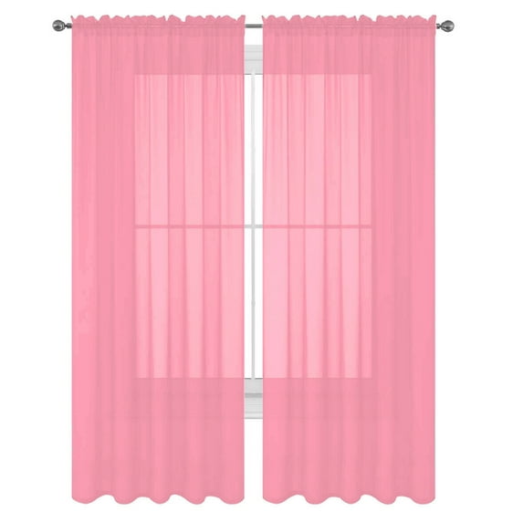 Decotex 2 Piece Elegant Solid Sheer Window Curtain Panels Treatment Drapes (55" X 120", Light Pink)
