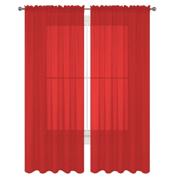 Decotex 2 Piece Elegant Solid Sheer Window Curtain Panels Treatment Drapes (55" X 120", Red)