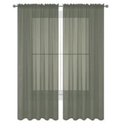 Decotex 2 Piece Elegant Solid Sheer Window Curtain Panels Treatment Drapes (55" X 36", Gray)