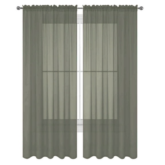 Decotex 2 Piece Elegant Solid Sheer Window Curtain Panels Treatment Drapes (55" X 36", Gray)