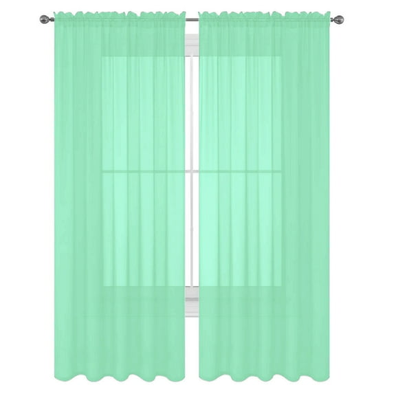 Decotex 2 Piece Elegant Solid Sheer Window Curtain Panels Treatment Drapes (55" X 36", Mint)