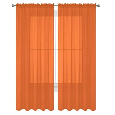 Decotex Modern Orange Solid Print Rod Pocket Sheer Bedroom Curtain Panel, 55" x 36" (2 Panels)