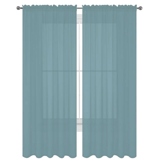 Decotex 2 Piece Elegant Solid Sheer Window Curtain Panels Treatment Drapes (55" X 36", Slate Blue)