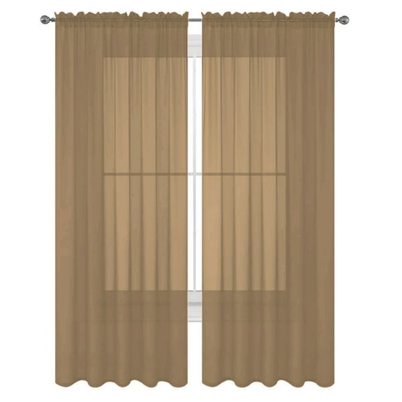 Decotex 2 Piece Elegant Solid Sheer Window Curtain Panels Treatment Drapes (55" X 36", Taupe)