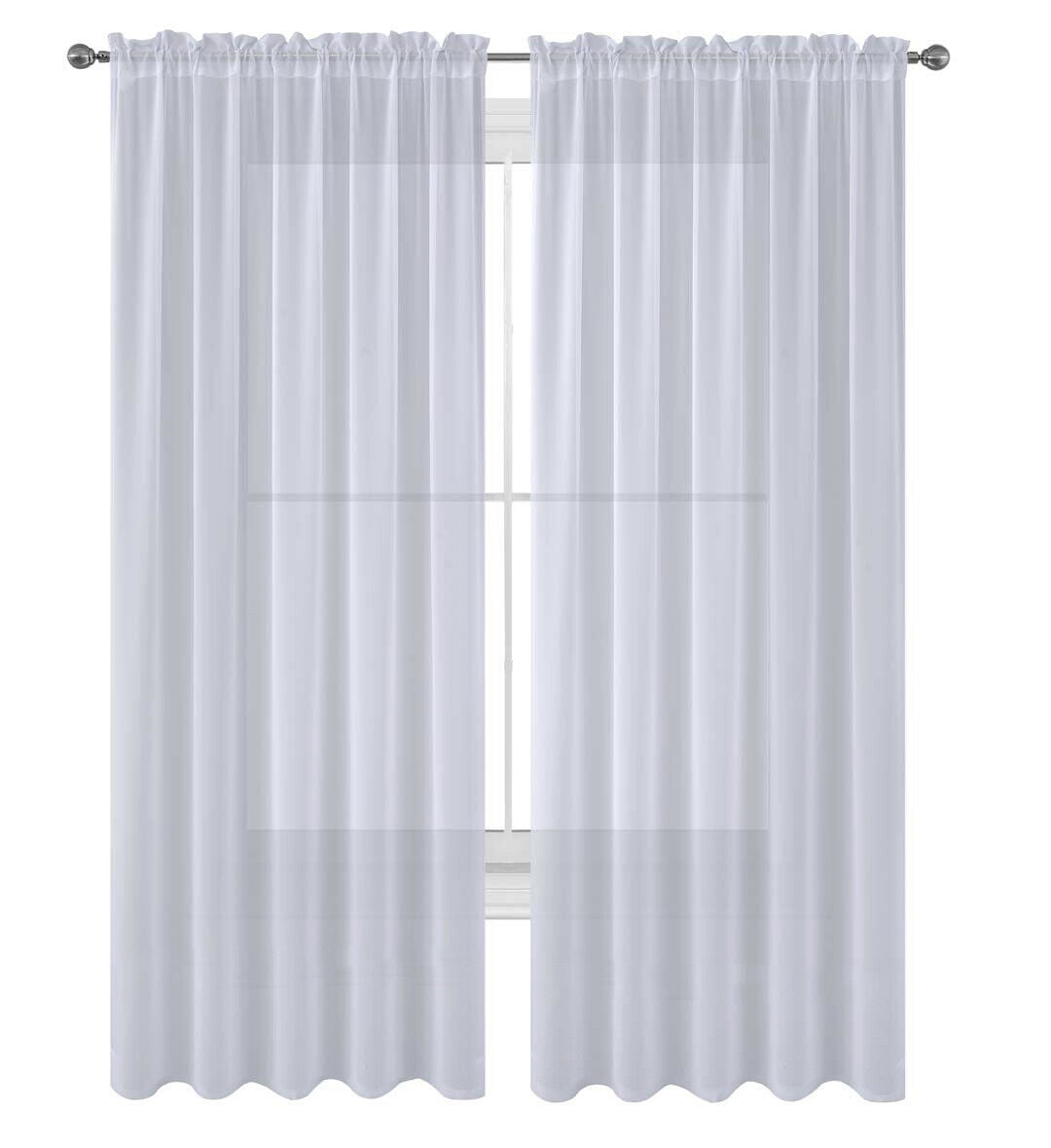 Decotex 2 Piece Elegant Solid Sheer Window Curtain Panels Treatment Drapes (55" X 36", White)