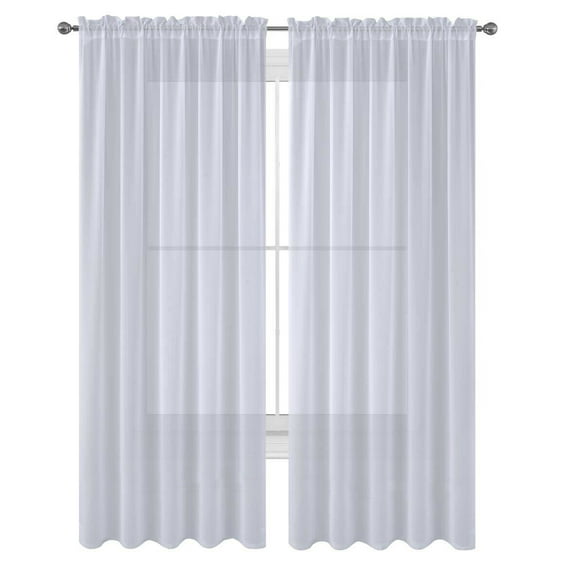 Decotex 2 Piece Elegant Solid Sheer Window Curtain Panels Treatment Drapes (55" X 36", White)