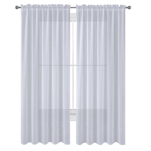 Decotex 2 Piece Elegant Solid Sheer Window Curtain Panels Treatment Drapes (55" X 36", White)