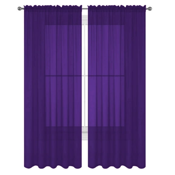 Decotex 2 Piece Elegant Solid Sheer Window Curtain Panels Treatment Drapes (55" X 45", Purple)