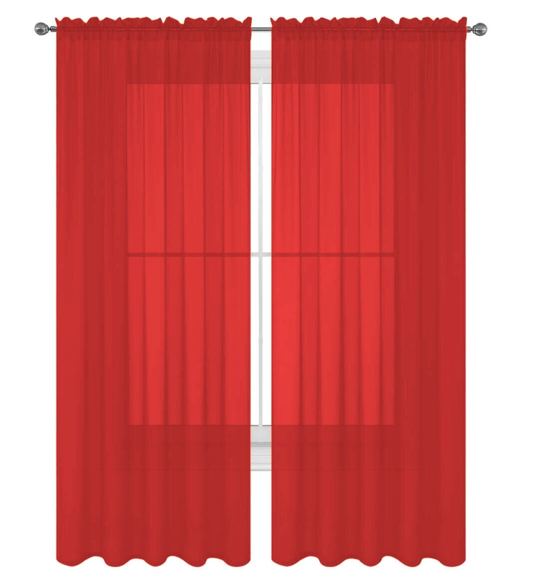 Decotex 2 Piece Elegant Solid Sheer Window Curtain Panels Treatment Drapes (55" X 45", Red)