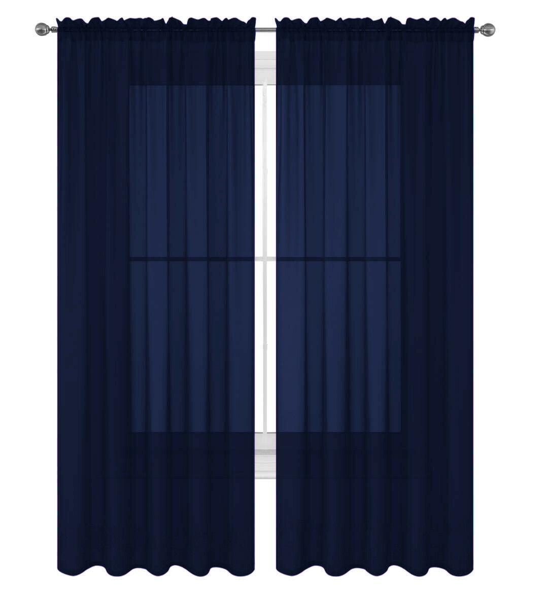 Decotex 2 Piece Elegant Solid Sheer Window Curtain Panels Treatment Drapes (55" X 63", Navy Blue)