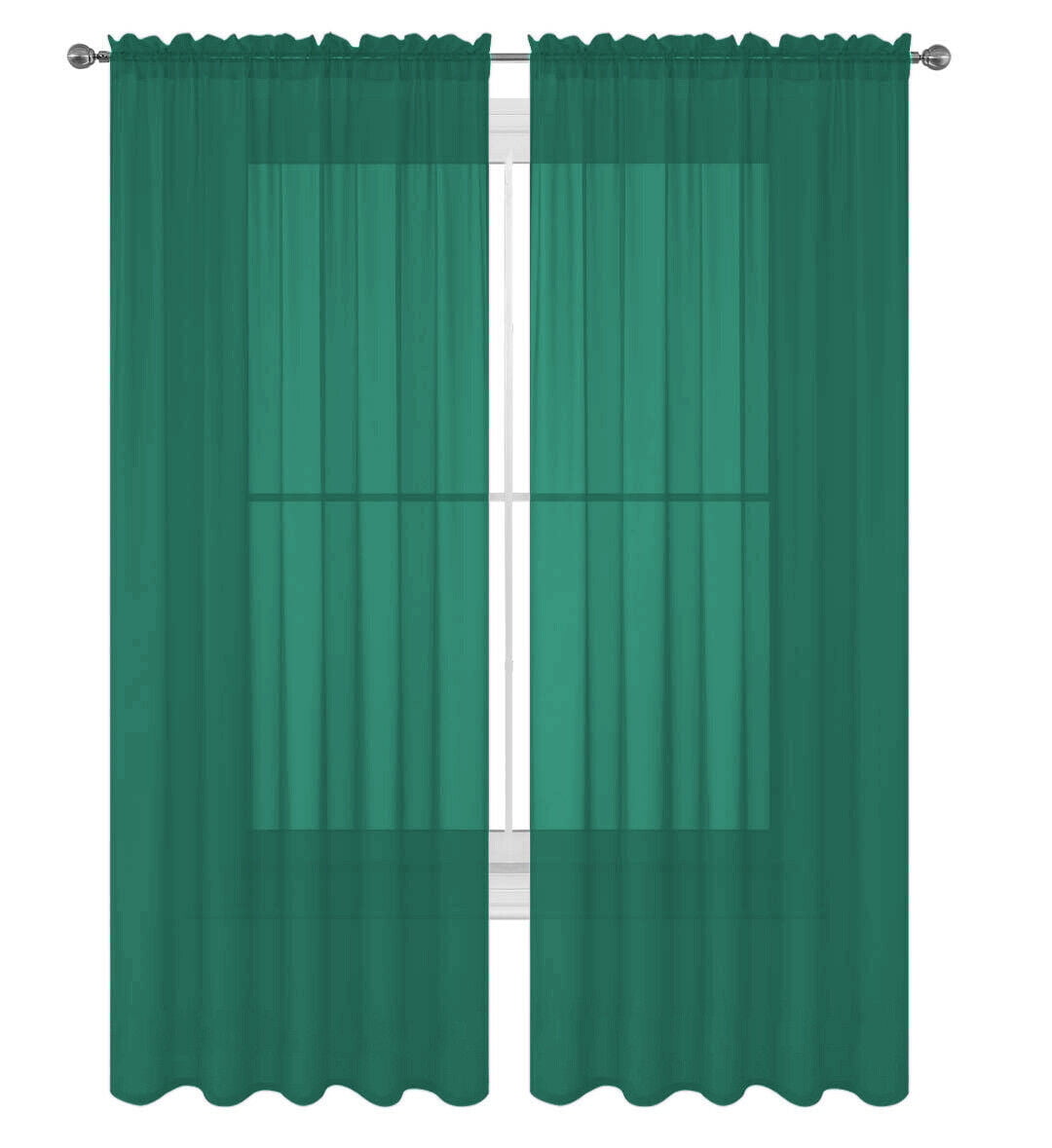 Decotex Privacy Teal Solid Print Rod Pocket Sheer Living Room Curtain, 55” x 63” (2 Panels)