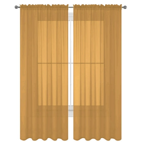 Decotex 2 Piece Elegant Solid Sheer Window Curtain Panels Treatment Drapes (55" X 84", Gold)