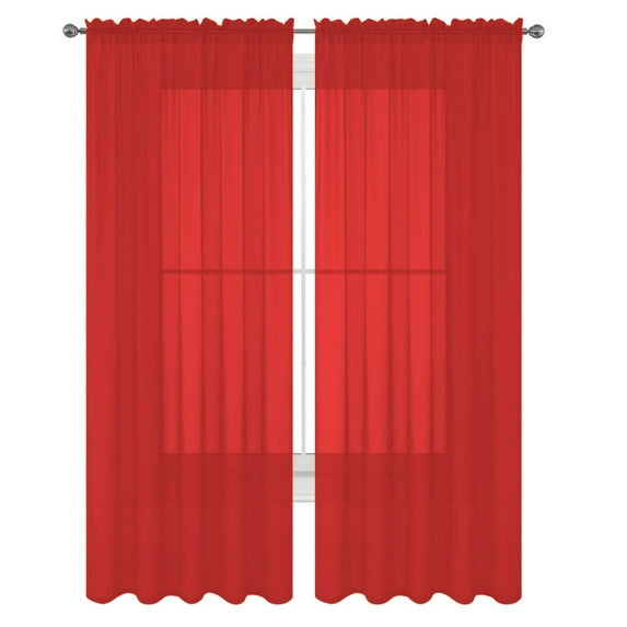 Decotex 2 Piece Elegant Solid Sheer Window Curtain Panels Treatment Drapes (55" X 84", Red)