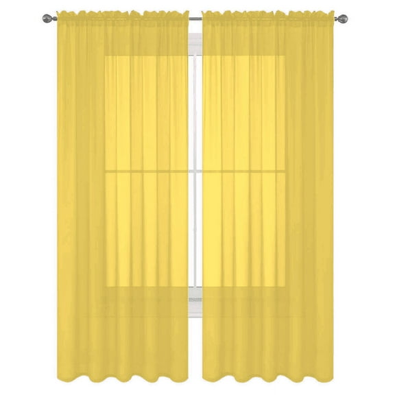 Decotex 2 Piece Elegant Solid Sheer Window Curtain Panels Treatment Drapes (55" X 84", Yellow)