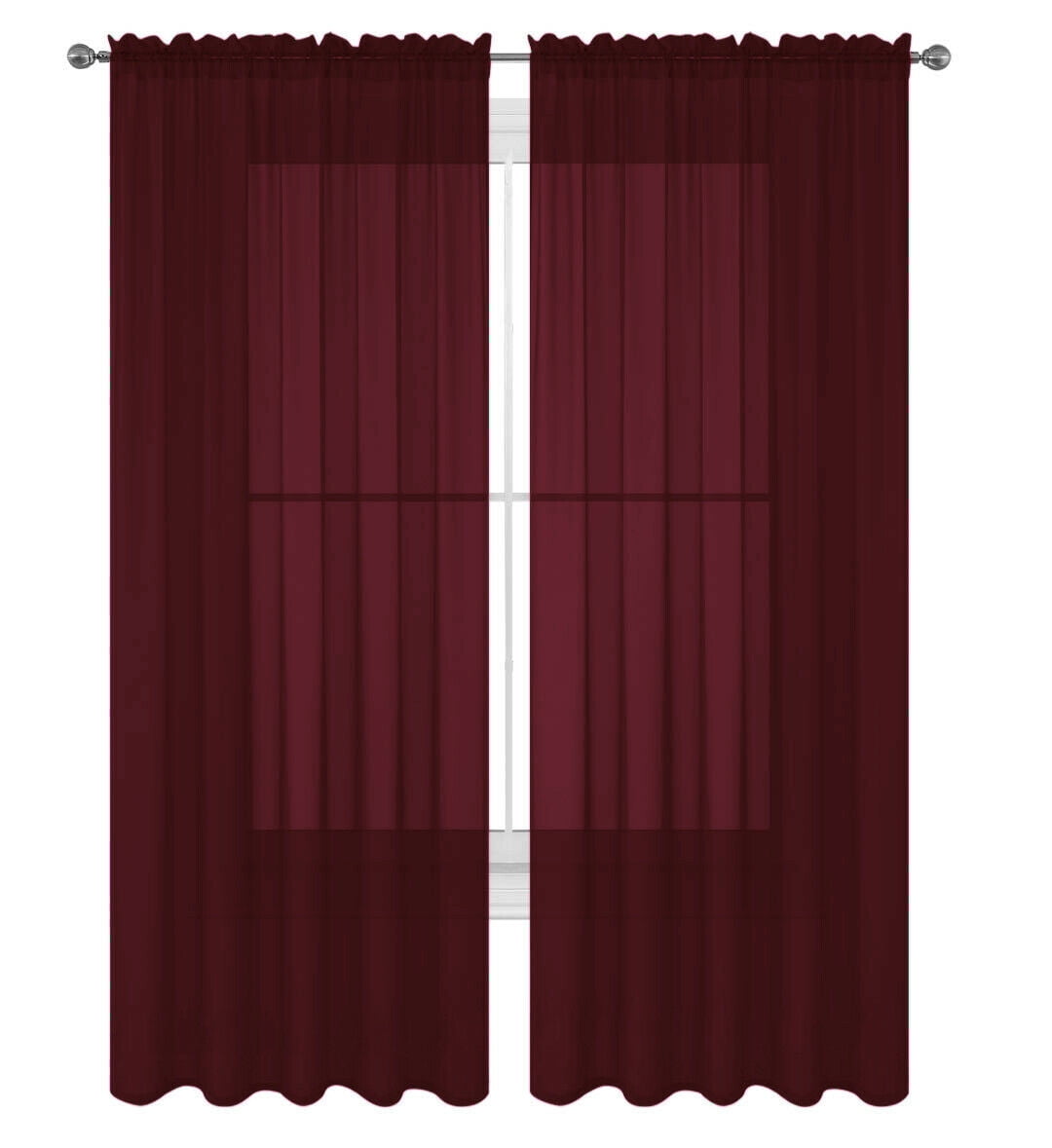 Decotex 2 Piece Elegant Solid Sheer Window Curtain Panels Treatment Drapes (55" X 95", Burgundy)