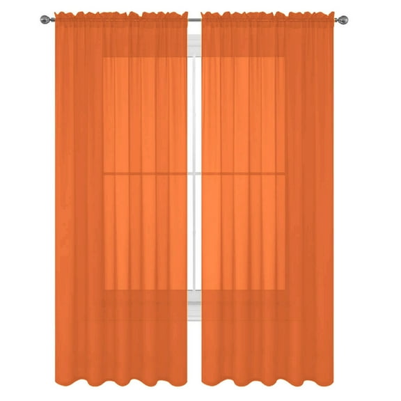 Decotex 2 Piece Elegant Solid Sheer Window Curtain Panels Treatment Drapes (55" X 95", Orange)